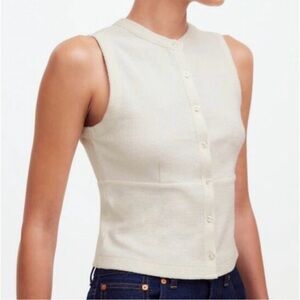 Madewell Split Crewneck Cardigan Tank in Lighthouse